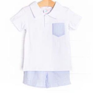 Stitchy Fish White and Blue Shirt Set